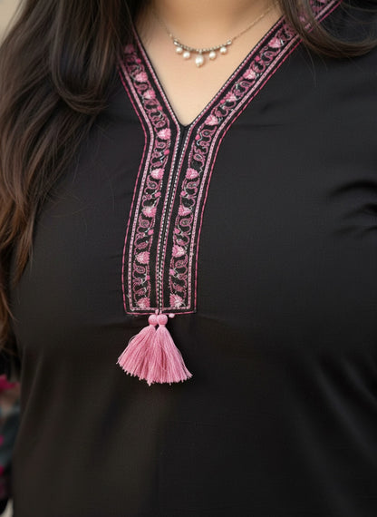 Airy Cotton Floral kurti for women- Black