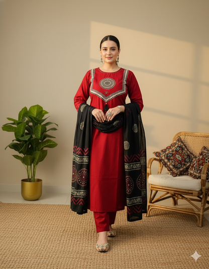 Amayra Arjakh Cotton Kurti Pant Dupatta Set – Thread & Lace