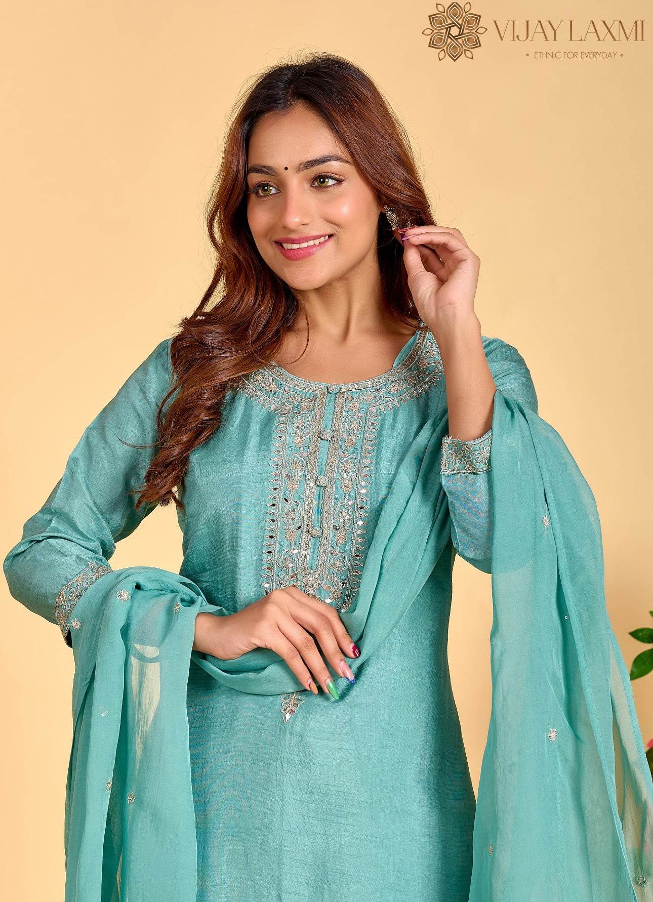 Modal Shimmer Silk Suit - Vijay Laxmi