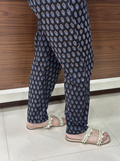 Breathable Black Print Cotton Pants