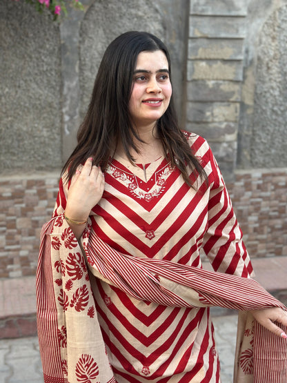 Premium Cotton kurta Set with pants and dupatta - Vijay Laxmi