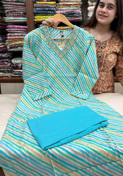 Muslin Silk lehariya Suit Set - Vijay Laxmi