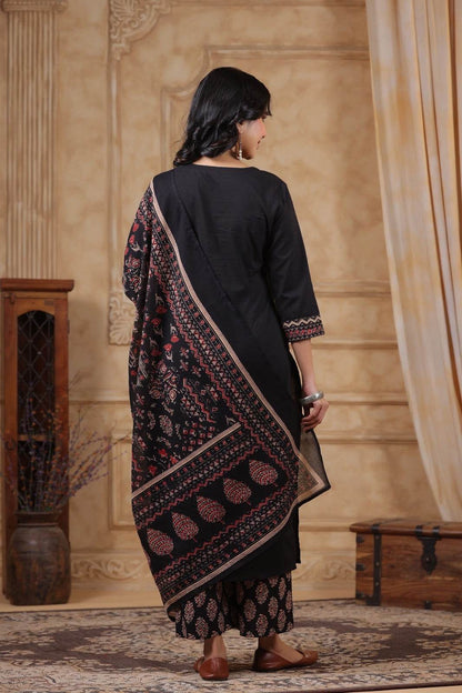 Ajrakh Printed Cotton Suit For Women - Vijay Laxmi