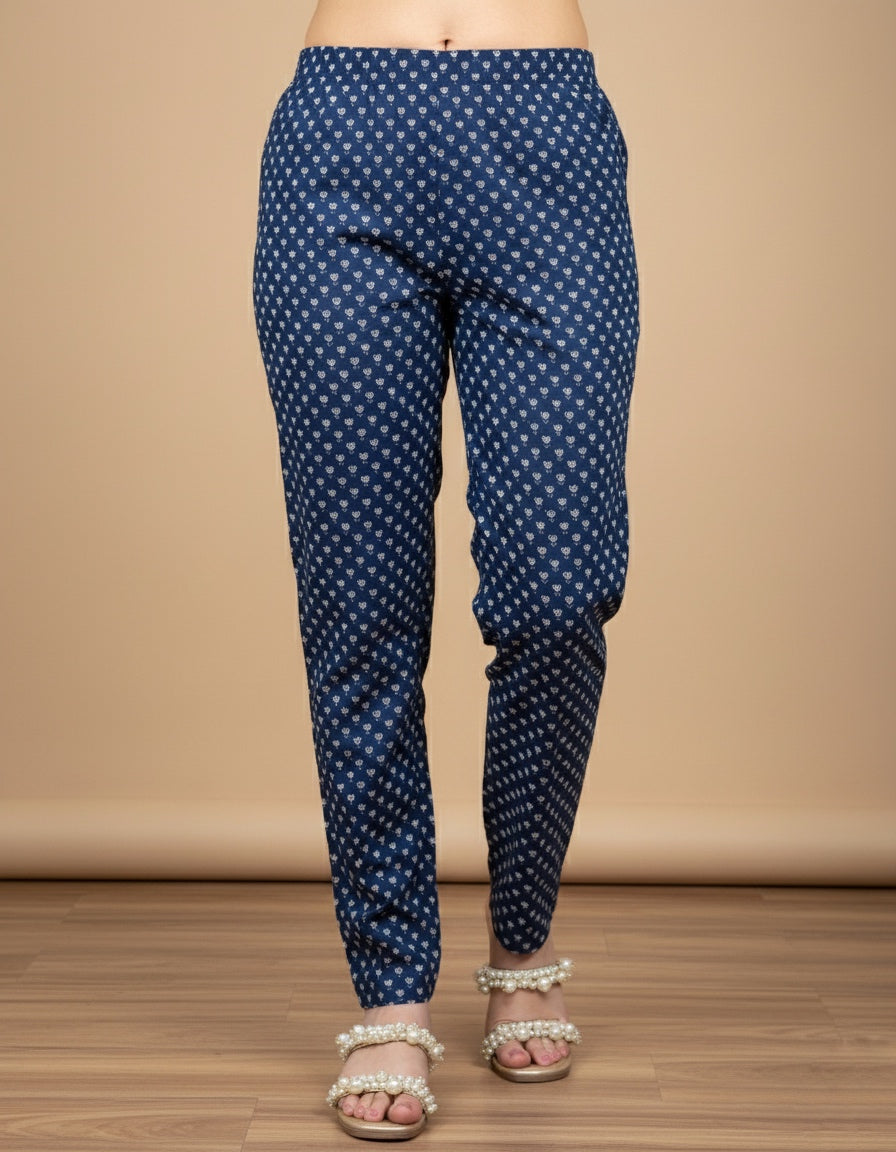 Breathable Blue Print Cotton Pants