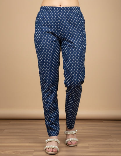 Breathable Blue Print Cotton Pants