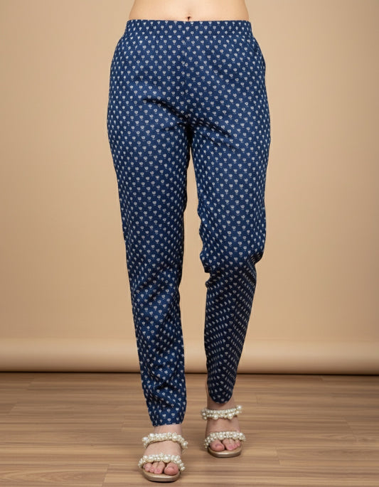 Breathable Blue Print Cotton Pants