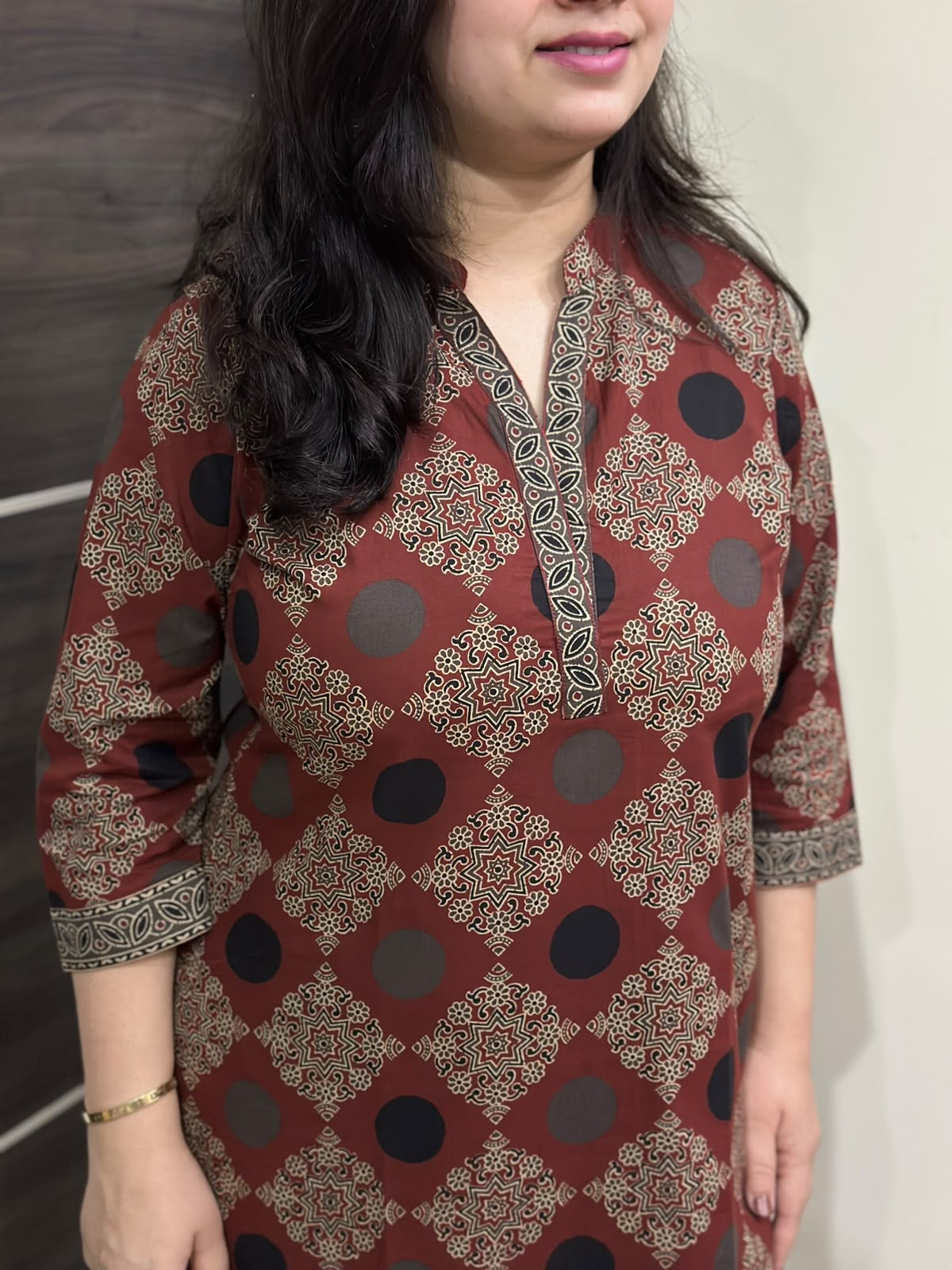Madhubani pure cotton kurti for women( maroon)