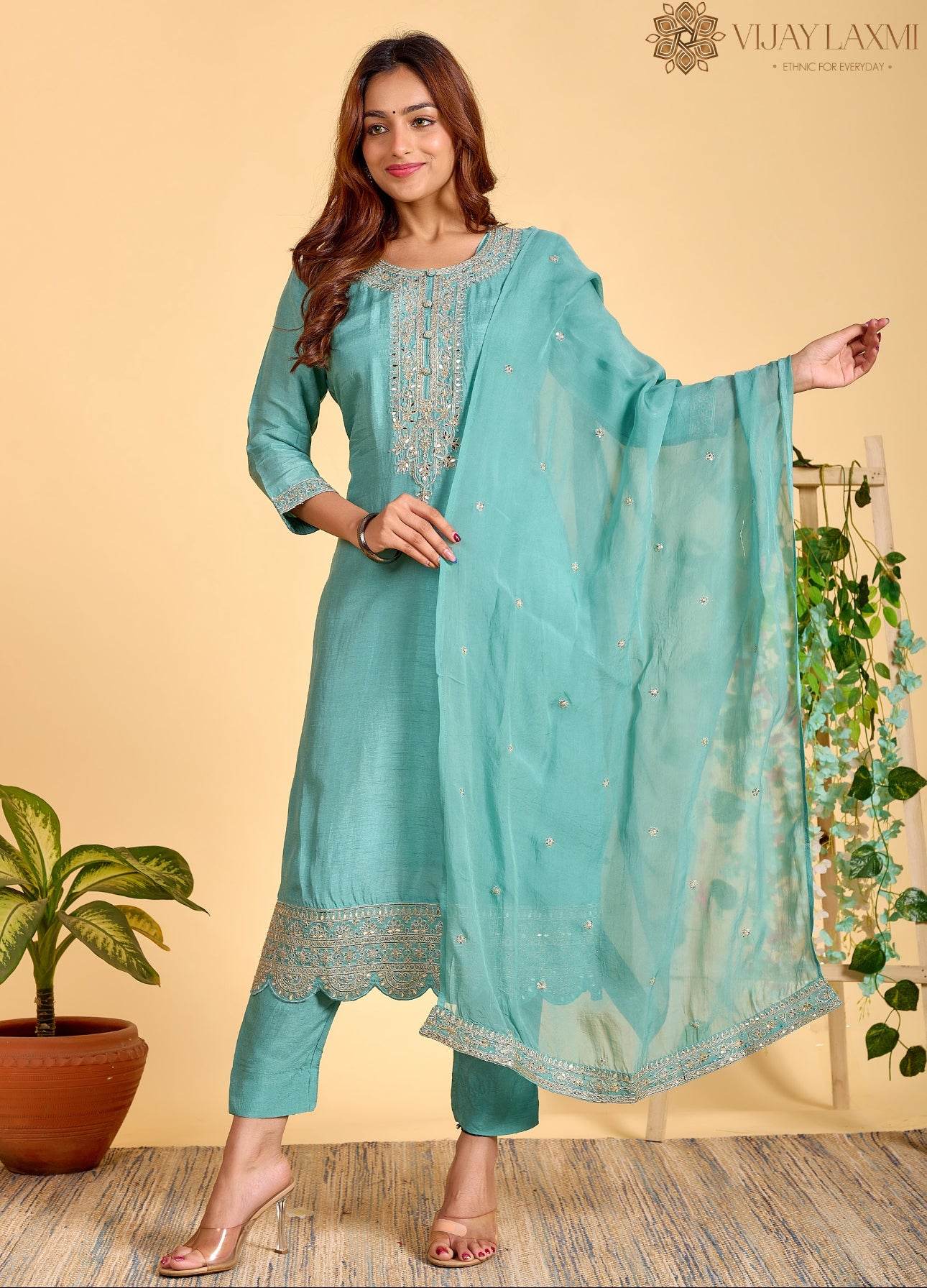 Modal Shimmer Silk Suit - Vijay Laxmi