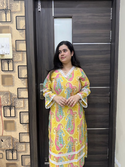 Sunehri pure cotton kurti for women yellow