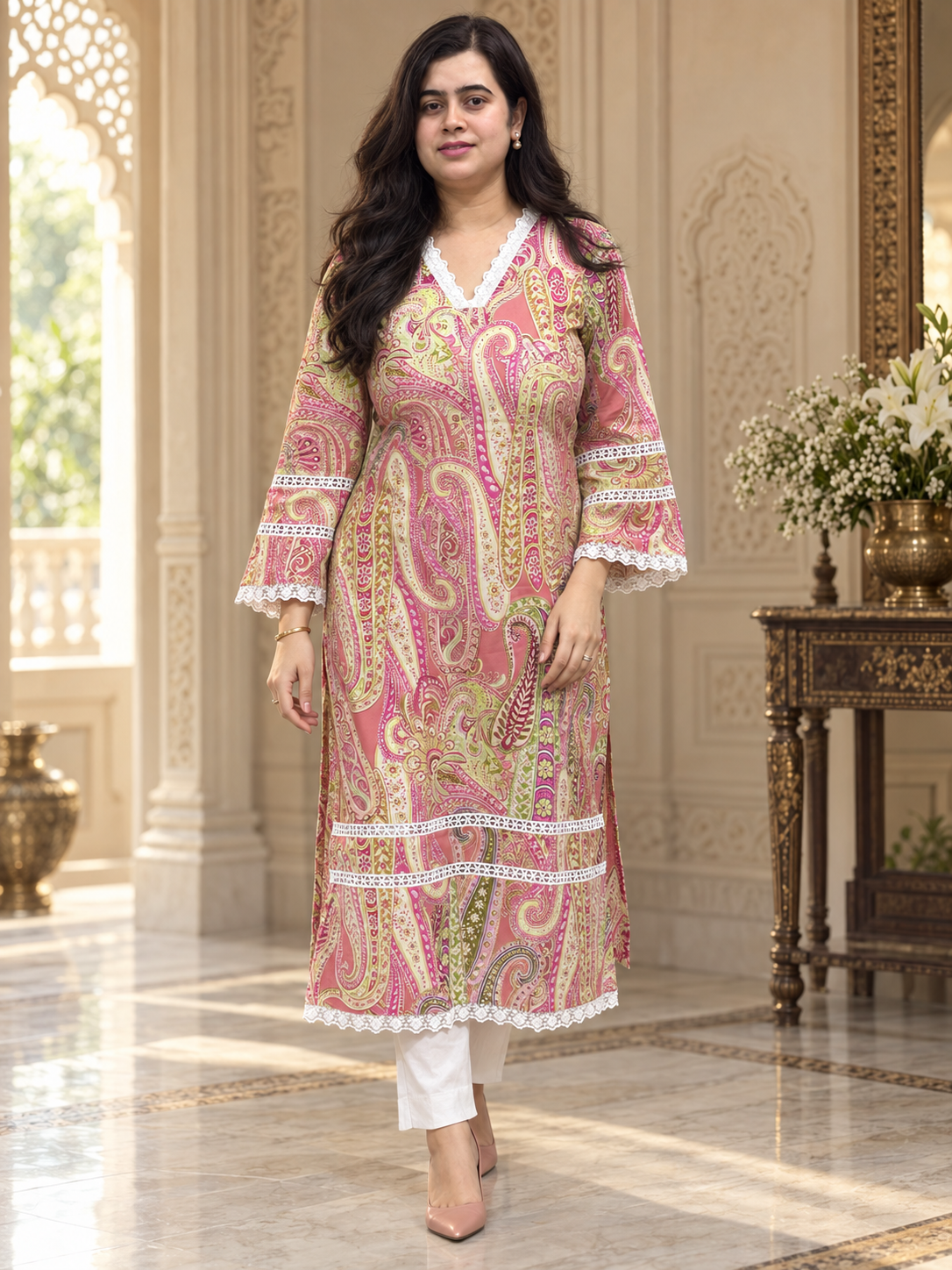 Madhubani pure cotton kurti for women pink