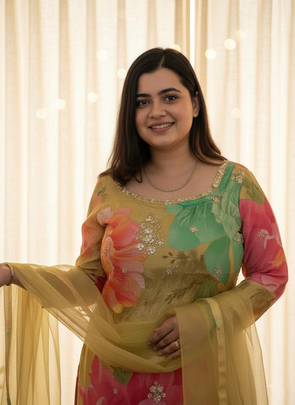 Chinon silk sharara suit