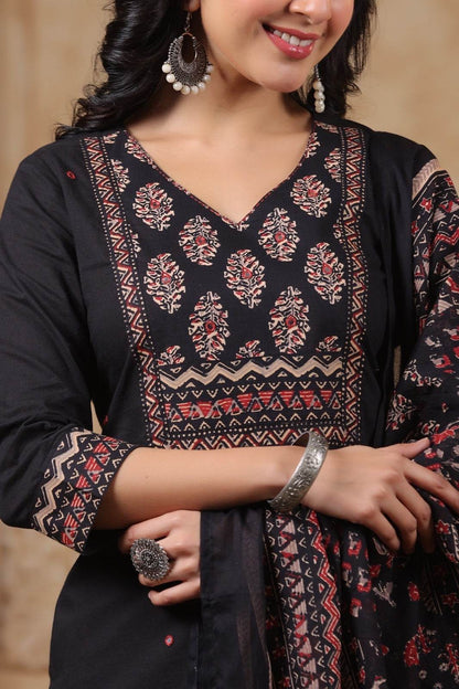 Ajrakh Printed Cotton Suit For Women - Vijay Laxmi