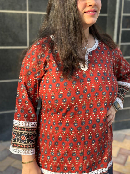 Short Cotton tunics for women red
