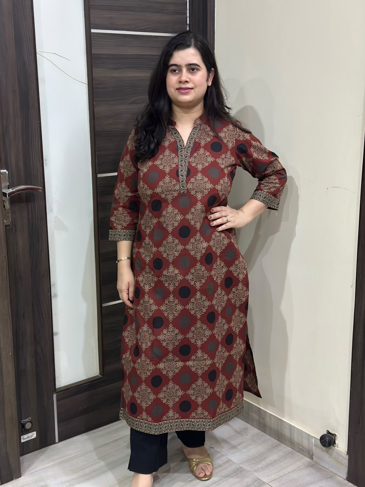 Madhubani pure cotton kurti for women( maroon)