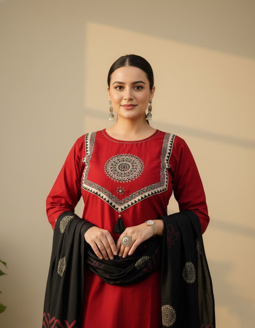 Amayra Arjakh Cotton Kurti Pant Dupatta Set – Thread & Lace