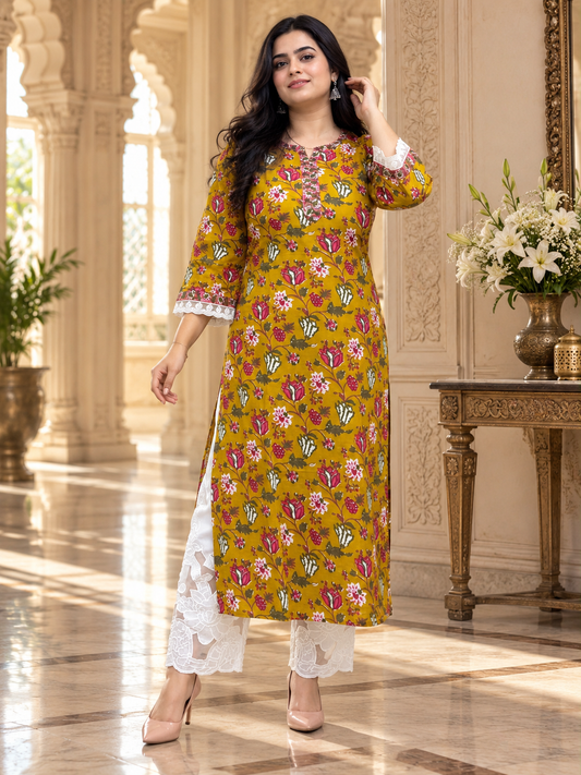 Rangrez pure cotton kurti for women mustard