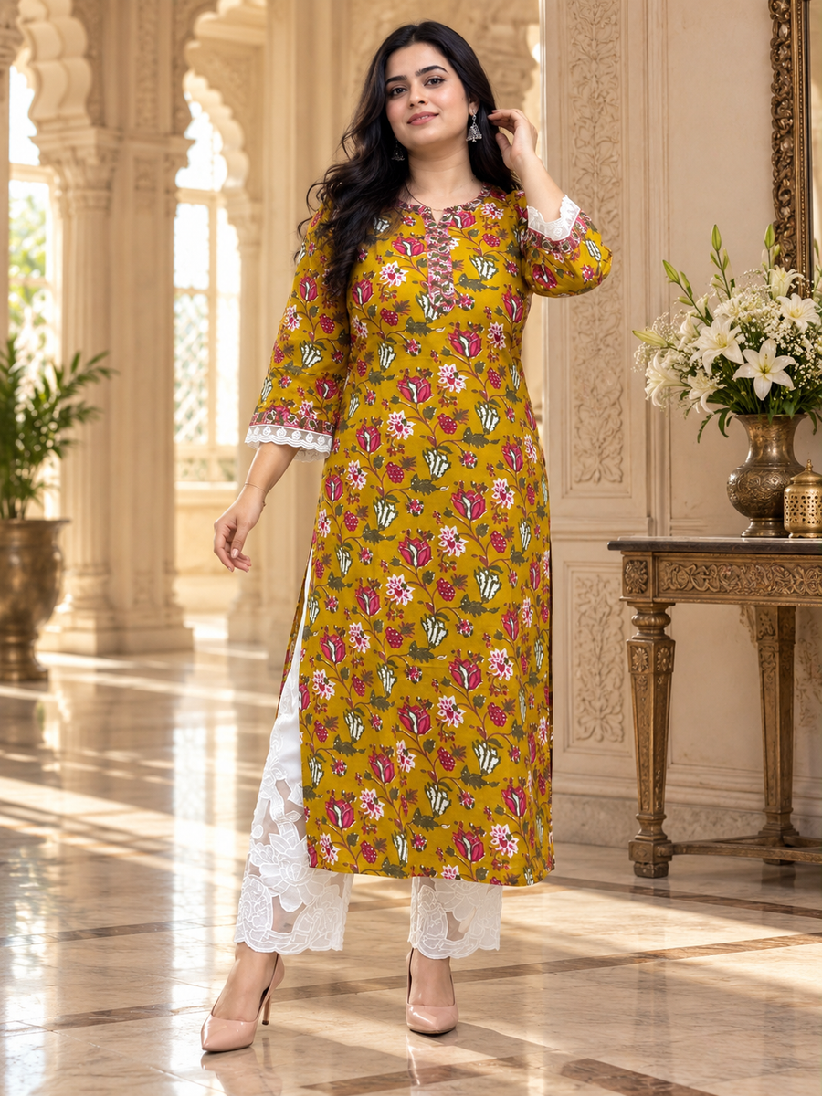 Rangrez pure cotton kurti for women mustard