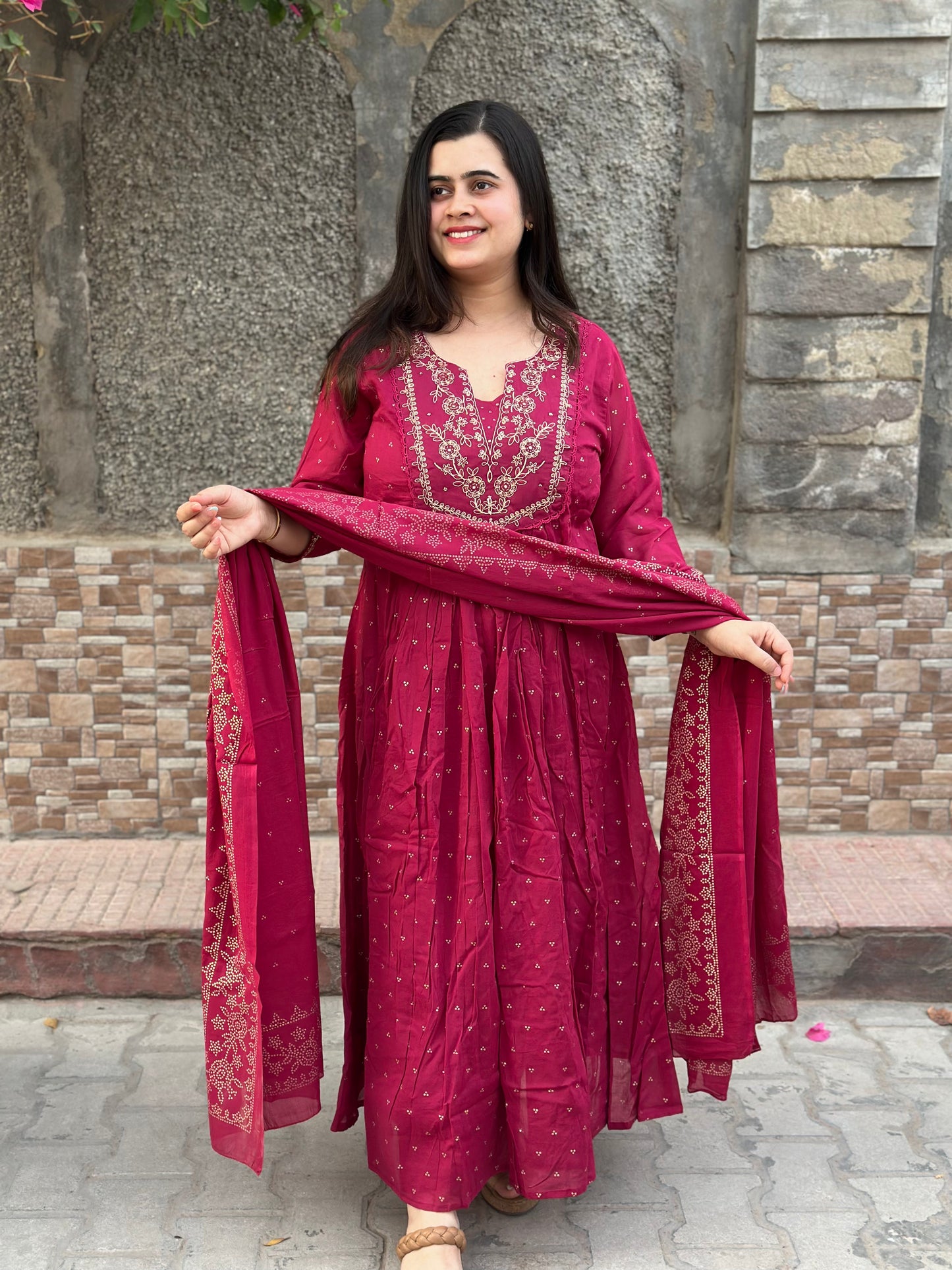 Mul cotton Chanderi kurta set for women with dupatta - Vijay Laxmi