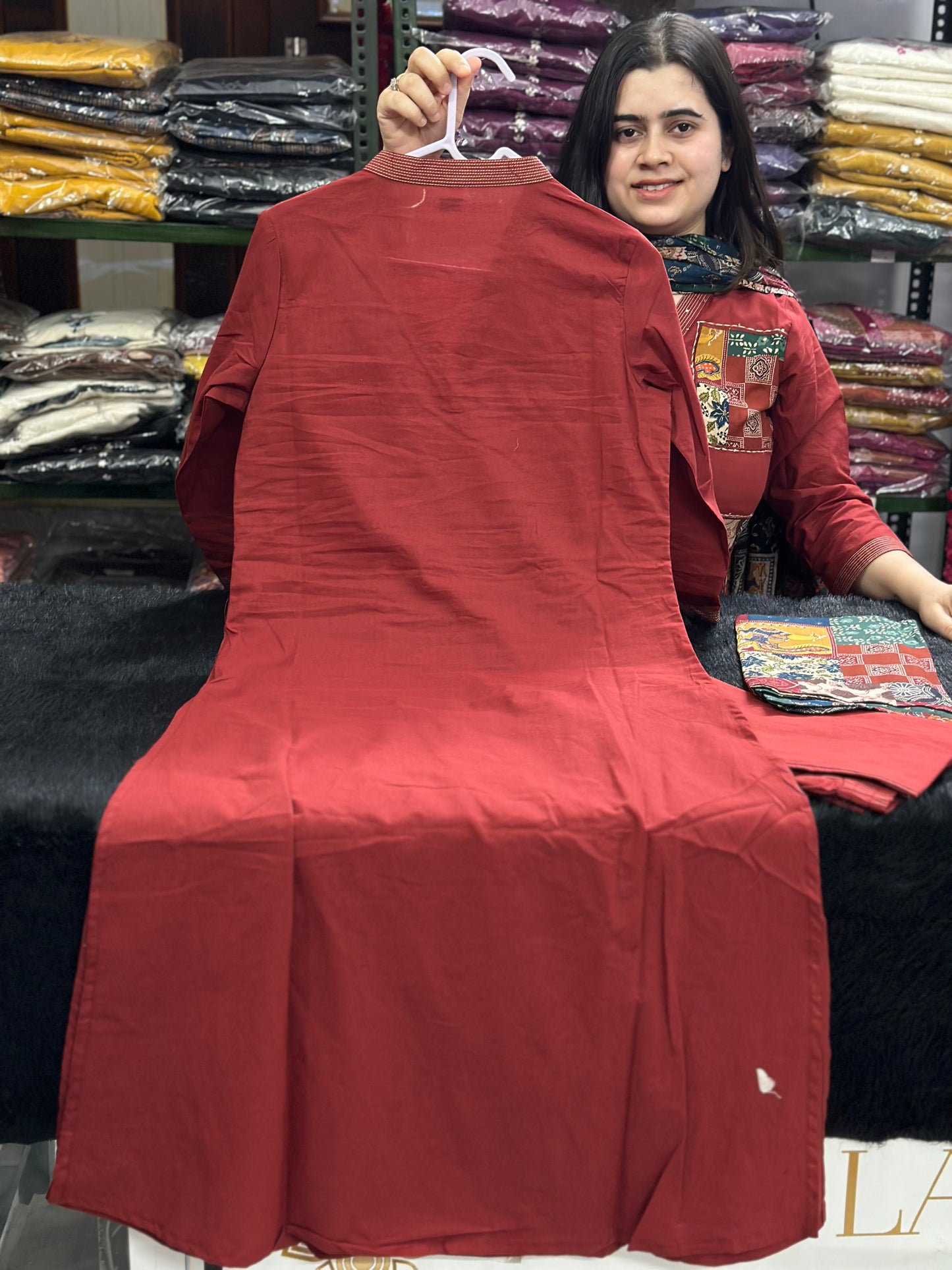 Stylish Ajrakh Patchwork Cotton Suit Set