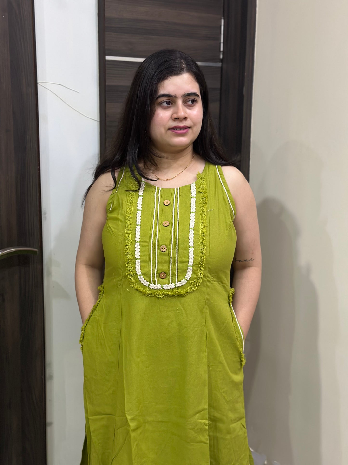 Anami Sleeveless Cotton Kurta set Green