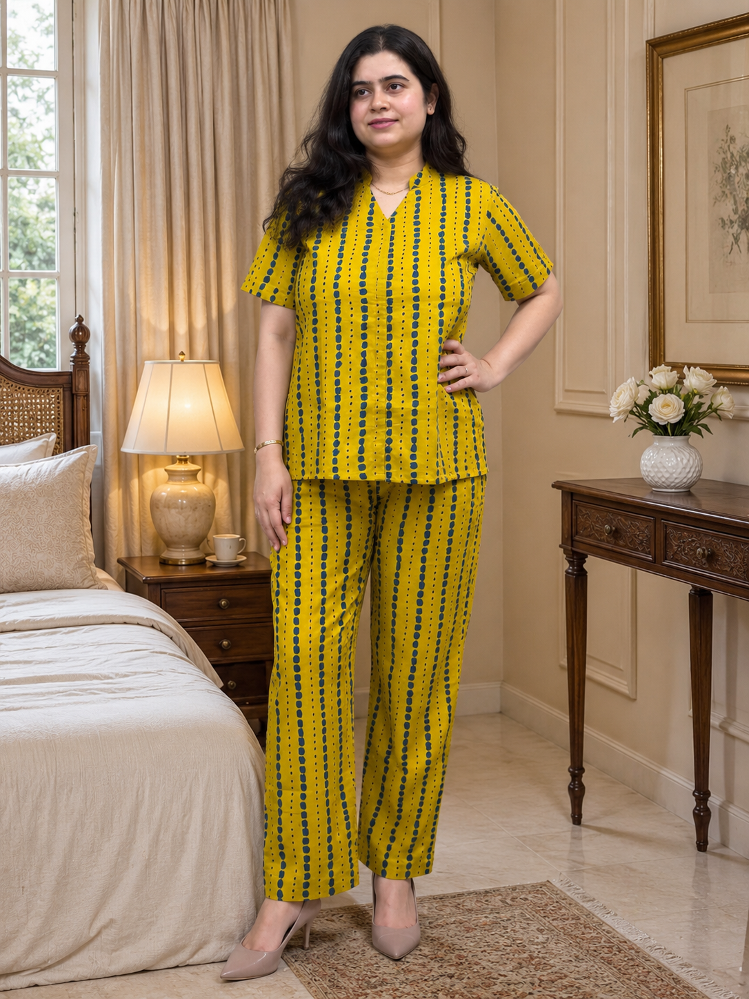 Noor Premium cotton night wear cord set Mustard