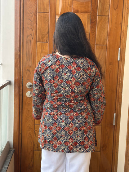 Jasmine short kurti Ajrakh