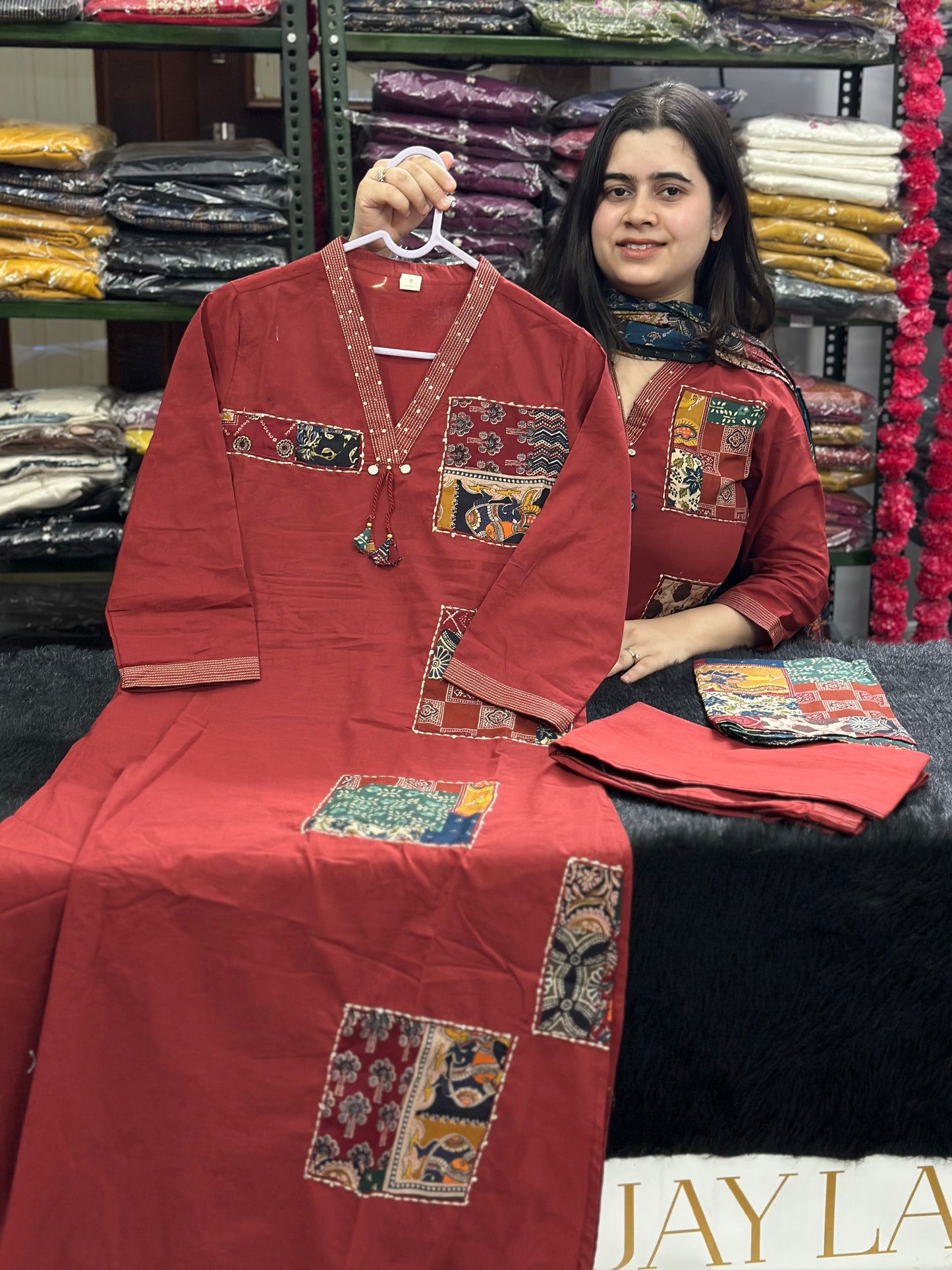 Stylish Ajrakh Patchwork Cotton Suit Set