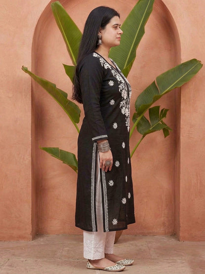 Chikankari Modal Kurti Black