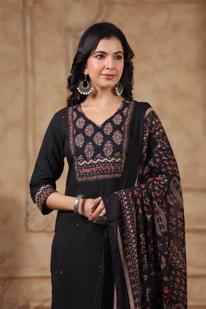 Ajrakh Printed Cotton Suit For Women - Vijay Laxmi