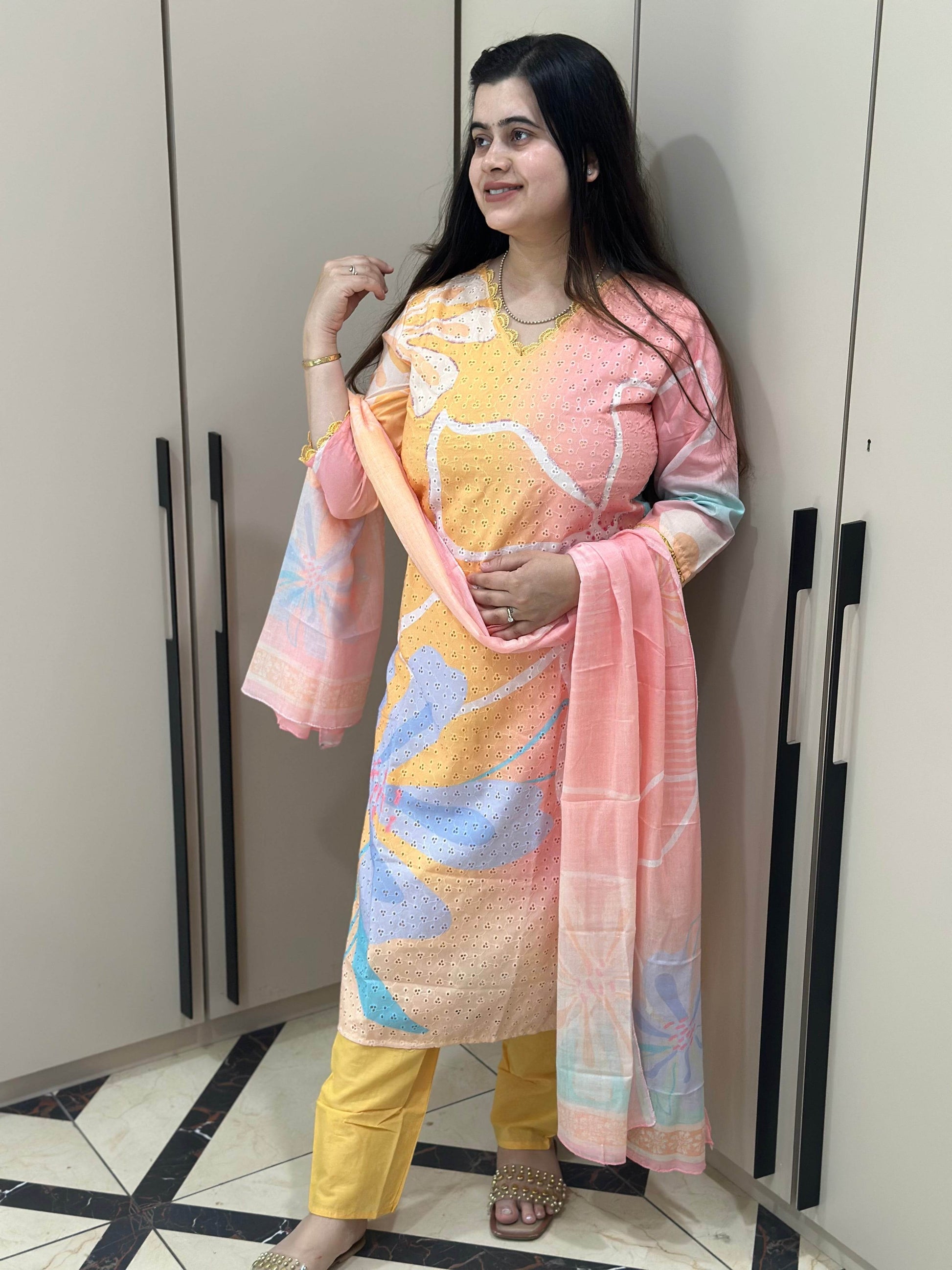 Cotton Chiffli kurta Set with dupatta - Vijay Laxmi