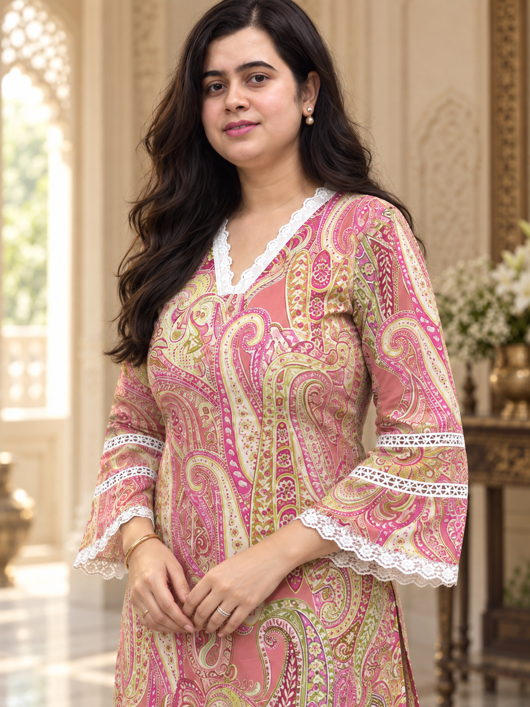 Madhubani pure cotton kurti for women pink