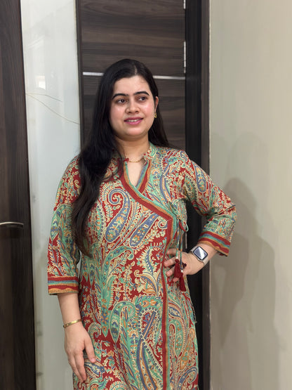 Noor kalamkari angrakha cotton Kurta & Pant Red