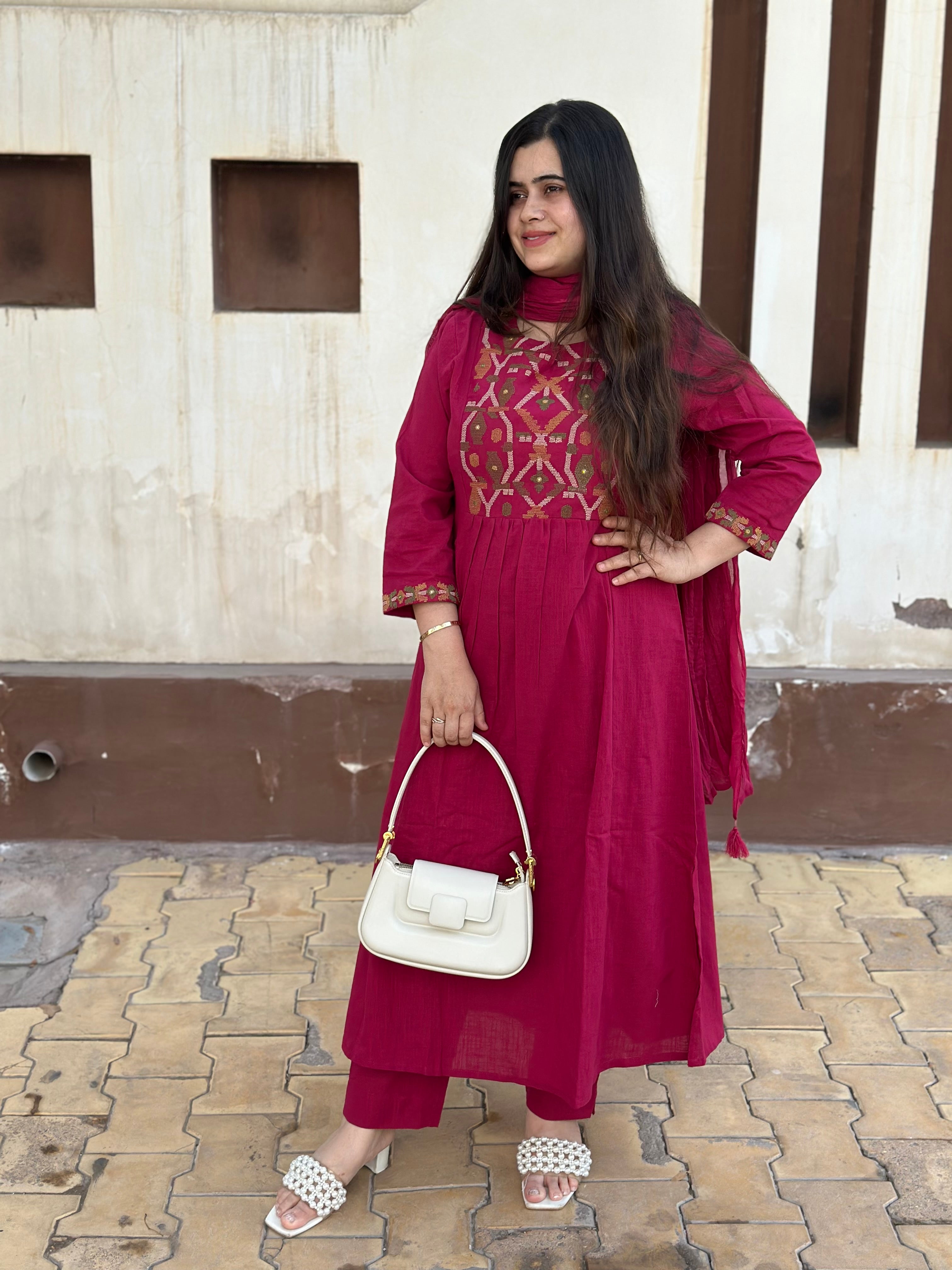 Thread Work Cotton Suit For Women