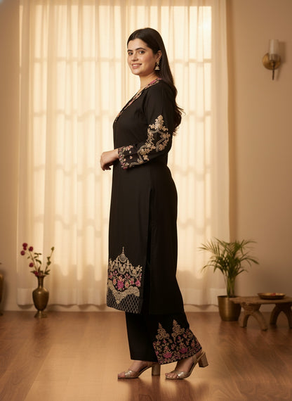 Ultimate Black thread embroidery Kurta Pant Set