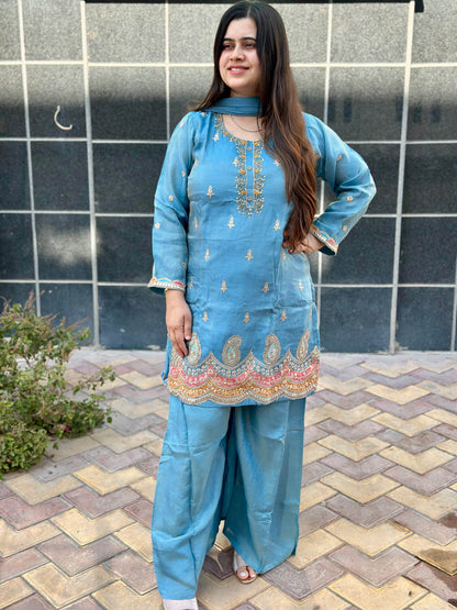 Viscose Shimmer Silk suit For Women with Palazo and dupatta - Vijay Laxmi