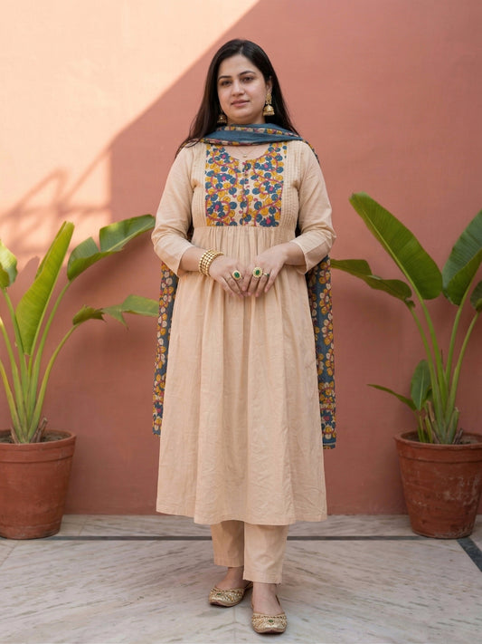 Aarohi Cotton kurta Set with dupatta Cream