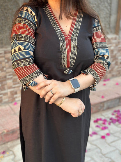 Airy Cotton Kurti for women black - Vijay Laxmi