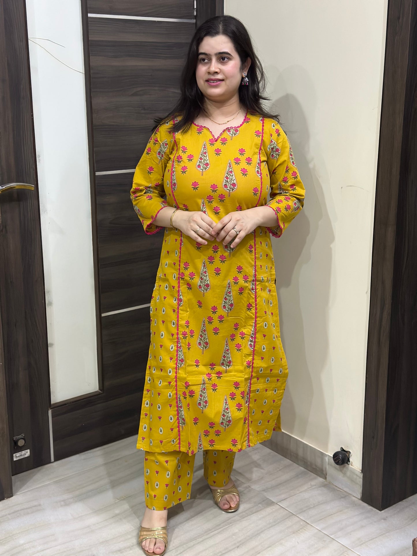 Gazal Cotton kurta set for women yellow
