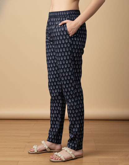 Breathable Black Print Cotton Pants