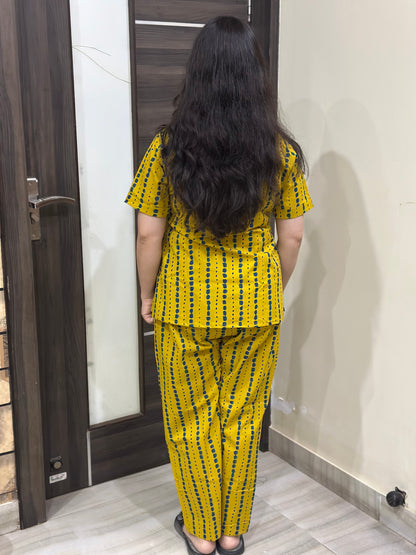 Noor Premium cotton night wear cord set Mustard