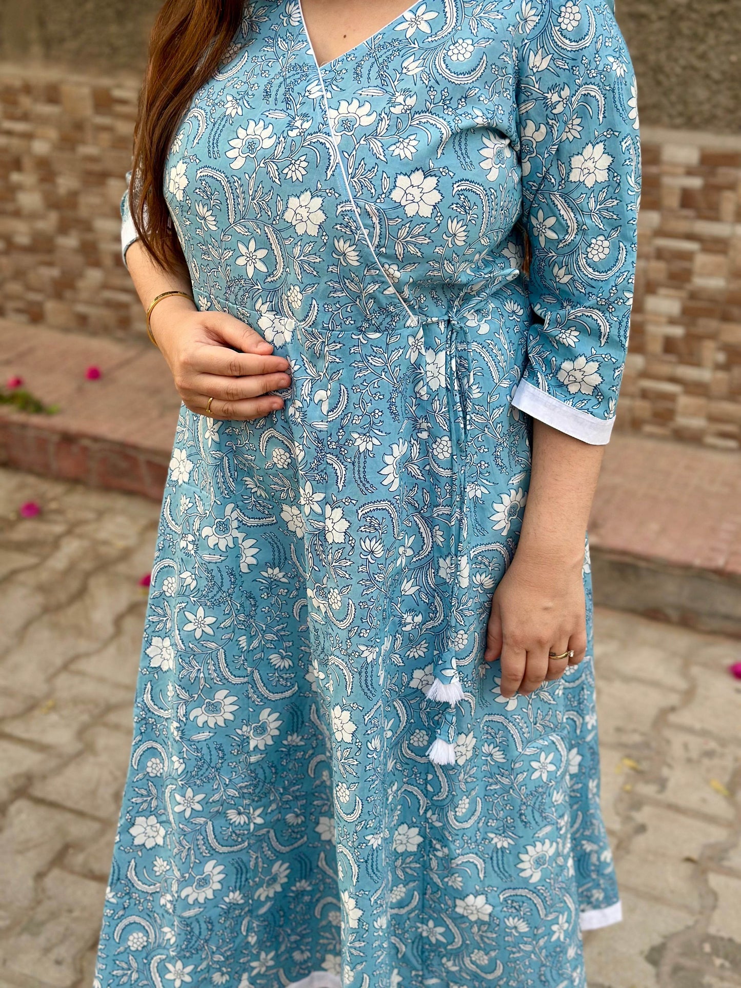 Airy cotton anarkali kurti for women blue - Vijay Laxmi