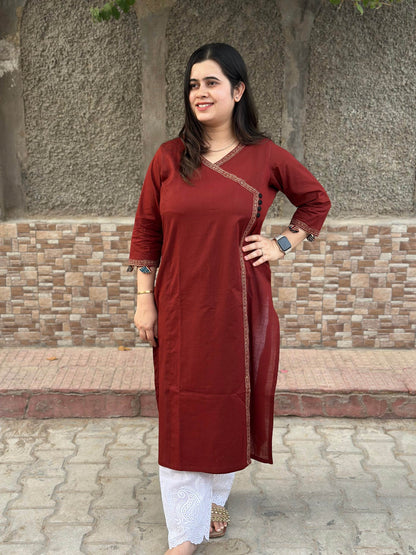 Airy Cotton Kurti for women red angrakha - Vijay Laxmi