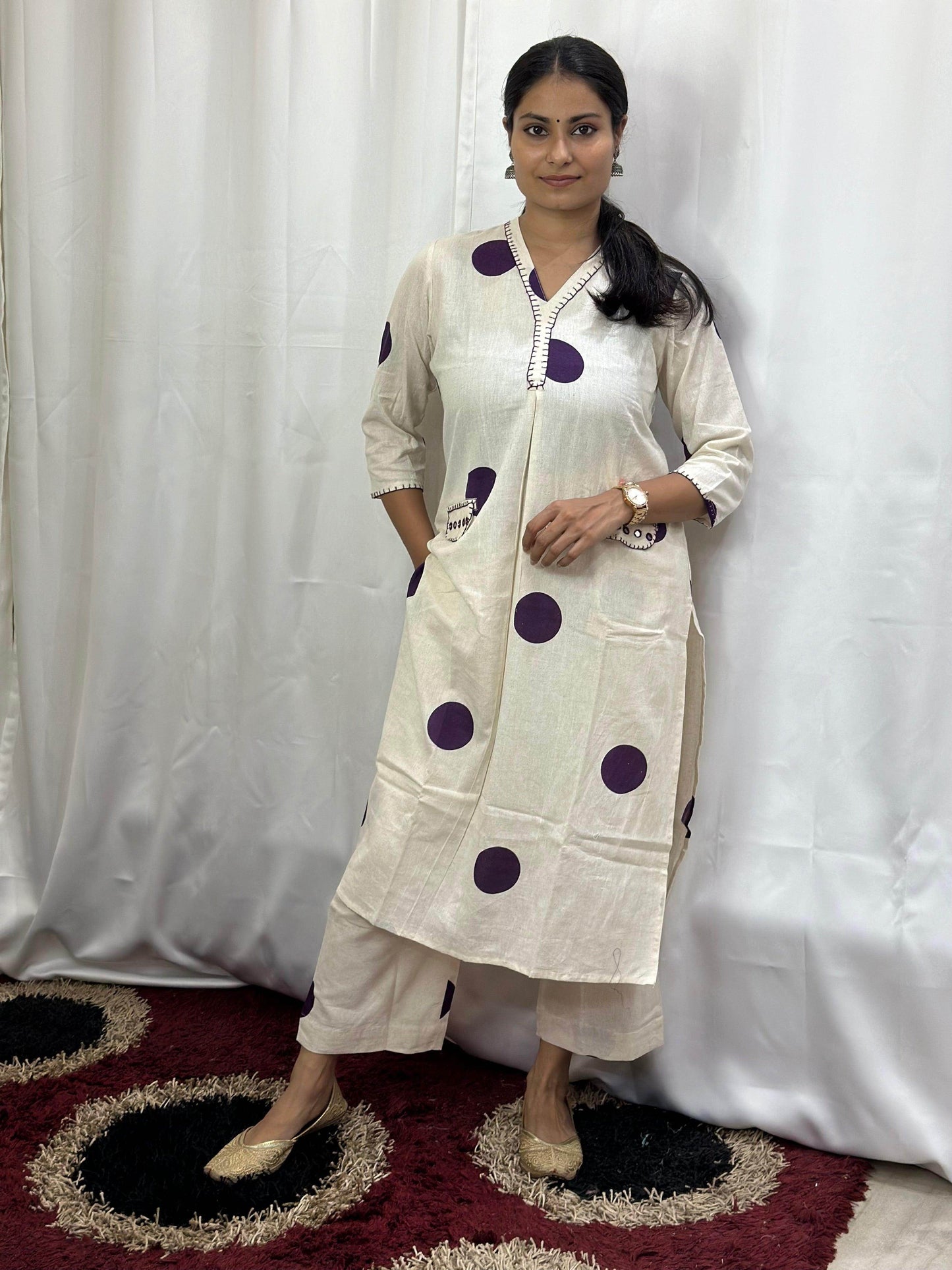 Polka Dot Cotton Kurta Set PPL - Vijay Laxmi