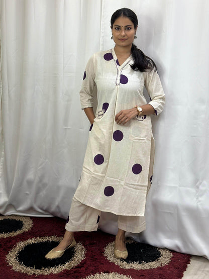 Polka Dot Cotton Kurta Set PPL - Vijay Laxmi
