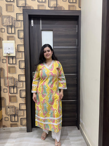 Sunehri pure cotton kurti for women yellow