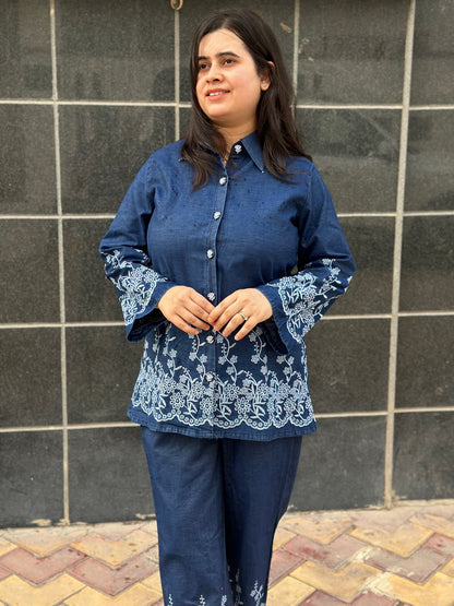 Gulmohar Denim Cotton Cord Set for women