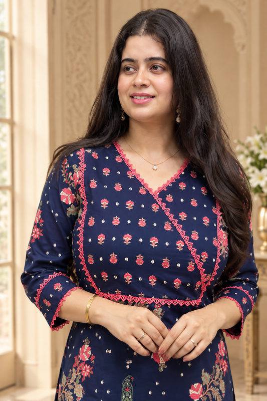 Madhubani Cotton kurta set for women blue