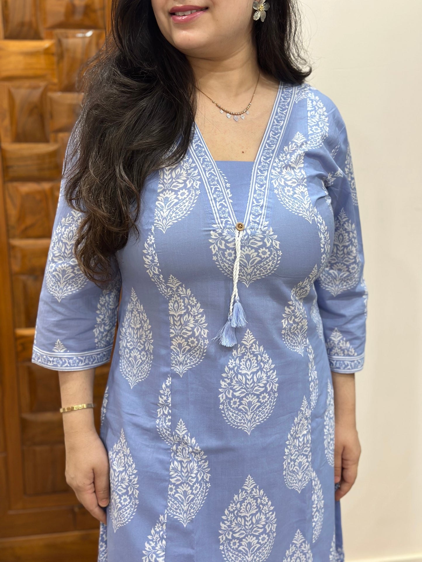 Gulmohar kalamkari cotton cord set powder blue