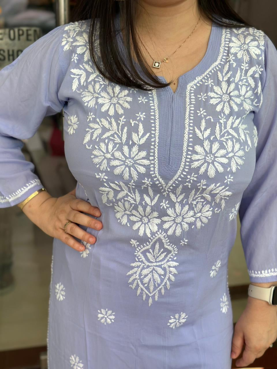 Chikankari Modal Kurti Lilac