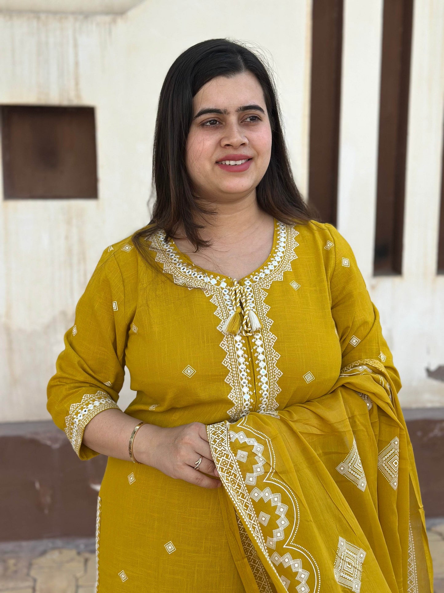 Cotton Flex kurta set with pants & dupatta - Vijay Laxmi